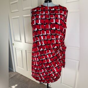 R&K Red Black White Geometric Tie-Side Dress Size 3x fits 24 / 26